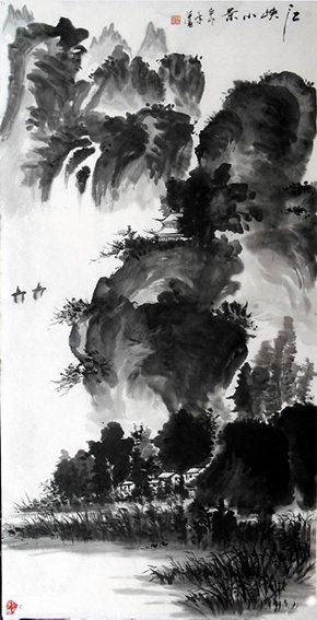 《江峡小景》132x68cm 2011年